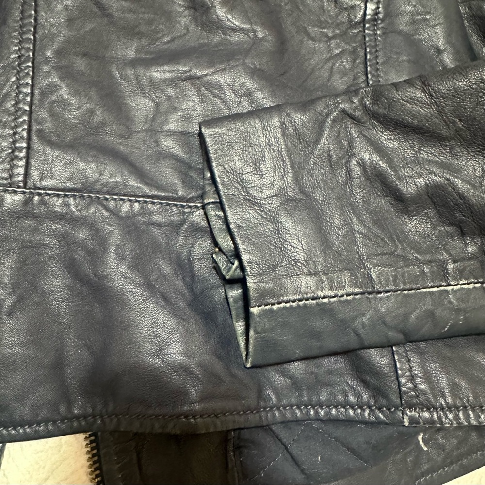 Michael Kors Navy Leather Jacket with Gold Accents - Picture 6 of 7